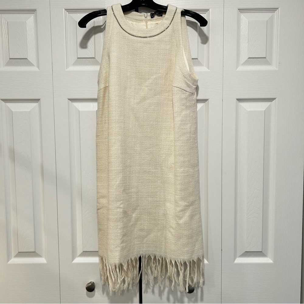 Peserico Cream Sleeveless Dress with Fringe Hem